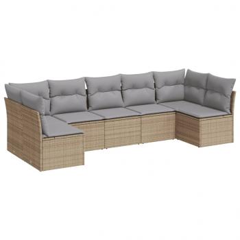 7-tlg. Garten-Sofagarnitur mit Kissen Beige Poly Rattan