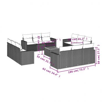 13-tlg. Garten-Sofagarnitur mit Kissen Schwarz Poly Rattan