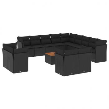 14-tlg. Garten-Sofagarnitur mit Kissen Schwarz Poly Rattan