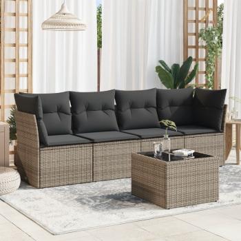 ARDEBO.de - 5-tlg. Garten-Sofagarnitur mit Kissen Grau Poly Rattan