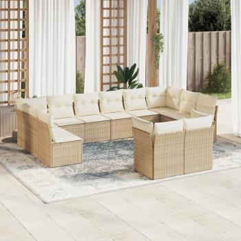 ARDEBO.de - 12-tlg. Garten-Sofagarnitur mit Kissen Beige Poly Rattan