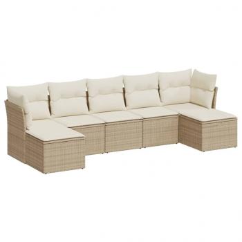 7-tlg. Garten-Sofagarnitur mit Kissen Beige Poly Rattan