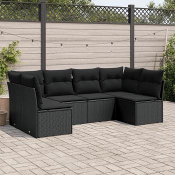 ARDEBO.de - 6-tlg. Garten-Sofagarnitur mit Kissen Schwarz Poly Rattan