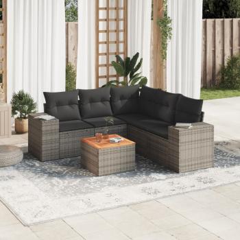 ARDEBO.de - 6-tlg. Garten-Sofagarnitur mit Kissen Grau Poly Rattan