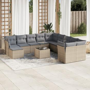 ARDEBO.de - 12-tlg. Garten-Sofagarnitur mit Kissen Beige Poly Rattan