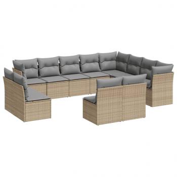 12-tlg. Garten-Sofagarnitur mit Kissen Beige Poly Rattan