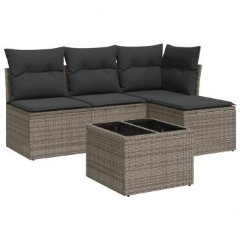 5-tlg. Garten-Sofagarnitur mit Kissen Grau Poly Rattan