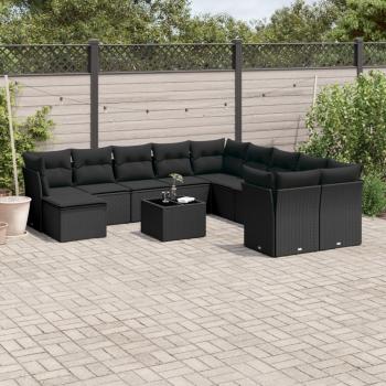 ARDEBO.de - 12-tlg. Garten-Sofagarnitur mit Kissen Schwarz Poly Rattan