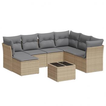 8-tlg. Garten-Sofagarnitur mit Kissen Beige Poly Rattan