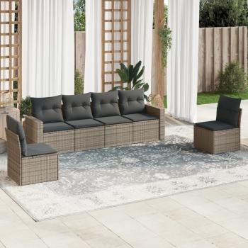 ARDEBO.de - 6-tlg. Garten-Sofagarnitur mit Kissen Grau Poly Rattan