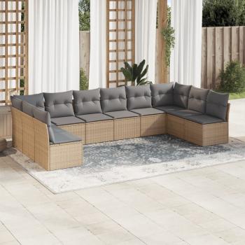 ARDEBO.de - 10-tlg. Garten-Sofagarnitur mit Kissen Beige Poly Rattan