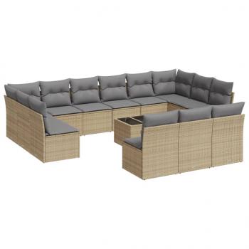 14-tlg. Garten-Sofagarnitur mit Kissen Beige Poly Rattan