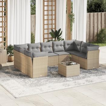 ARDEBO.de - 10-tlg. Garten-Sofagarnitur mit Kissen Beige Poly Rattan