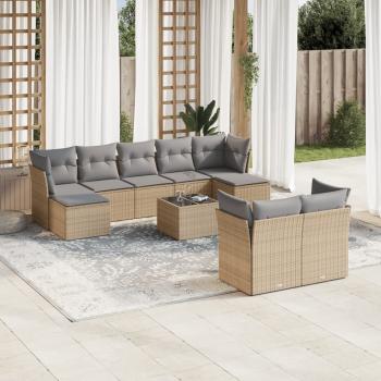 ARDEBO.de - 10-tlg. Garten-Sofagarnitur mit Kissen Beige Poly Rattan