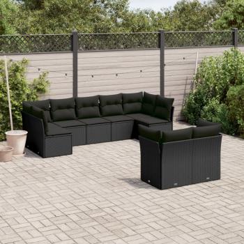 ARDEBO.de - 9-tlg. Garten-Sofagarnitur mit Kissen Schwarz Poly Rattan