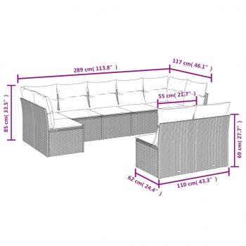 9-tlg. Garten-Sofagarnitur mit Kissen Schwarz Poly Rattan