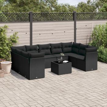 ARDEBO.de - 10-tlg. Garten-Sofagarnitur mit Kissen Schwarz Poly Rattan