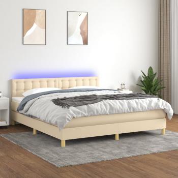 ARDEBO.de - Boxspringbett mit Matratze & LED Creme 180x200 cm Stoff