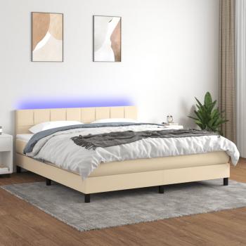 ARDEBO.de - Boxspringbett mit Matratze & LED Creme 180x200 cm Stoff