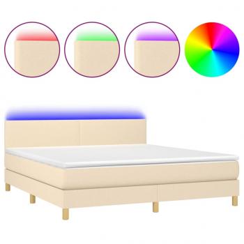 Boxspringbett mit Matratze & LED Creme 180x200 cm Stoff