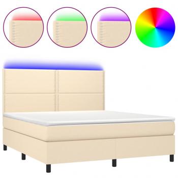 ARDEBO.de - Boxspringbett mit Matratze & LED Creme 180x200 cm Stoff