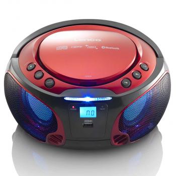 ARDEBO.de - SCD-550RD Tragbares UKW-Radio CD/MP3/USB/Bluetooth-Player® mit LED-Beleuchtung Rot