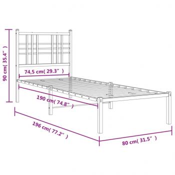 Bettgestell mit Kopfteil Metall Schwarz 75x190 cm