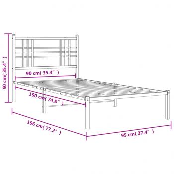 Bettgestell mit Kopfteil Metall Schwarz 90x190 cm