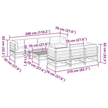 8-tlg. Garten-Sofagarnitur mit Kissen Massivholz Kiefer
