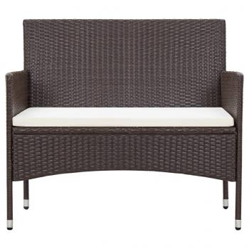 Gartenbank mit Kissen Poly Rattan Braun