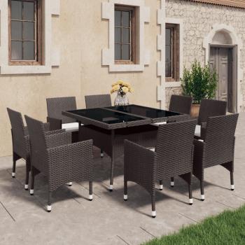 ARDEBO.de - 9-tlg. Garten-Essgruppe Poly Rattan und Hartglas Braun