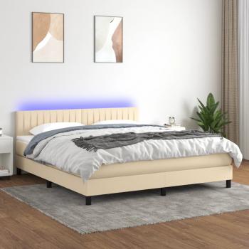 ARDEBO.de - Boxspringbett mit Matratze & LED Creme 180x200 cm Stoff