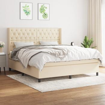 ARDEBO.de - Boxspringbett mit Matratze Creme 160x200 cm Stoff