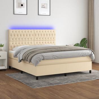 ARDEBO.de - Boxspringbett mit Matratze & LED Creme 160x200 cm Stoff