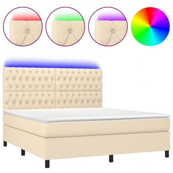 Boxspringbett mit Matratze & LED Creme 160x200 cm Stoff