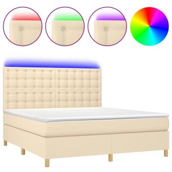 ARDEBO.de - Boxspringbett mit Matratze & LED Creme 180x200 cm Stoff