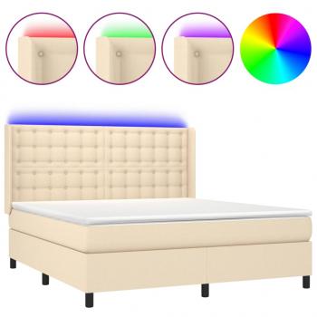 Boxspringbett mit Matratze & LED Creme 180x200 cm Stoff