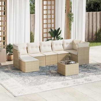 ARDEBO.de - 8-tlg. Garten-Sofagarnitur mit Kissen Beige Poly Rattan