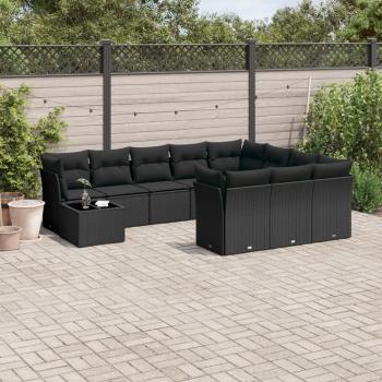 ARDEBO.de - 11-tlg. Garten-Sofagarnitur mit Kissen Schwarz Poly Rattan