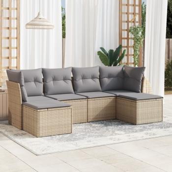 ARDEBO.de - 6-tlg. Garten-Sofagarnitur mit Kissen Beige Poly Rattan