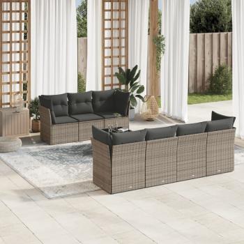 ARDEBO.de - 8-tlg. Garten-Sofagarnitur mit Kissen Grau Poly Rattan