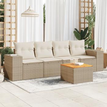 ARDEBO.de - 5-tlg. Garten-Sofagarnitur mit Kissen Beige Poly Rattan