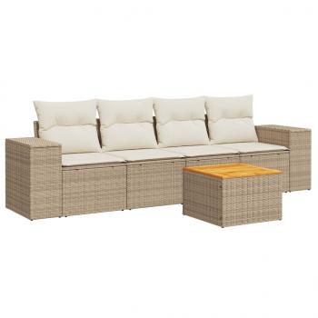 5-tlg. Garten-Sofagarnitur mit Kissen Beige Poly Rattan