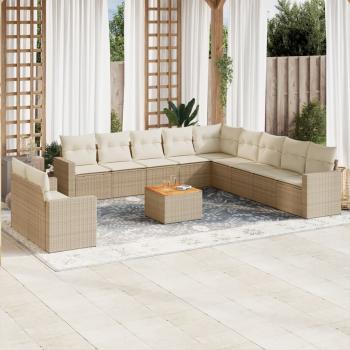 ARDEBO.de - 12-tlg. Garten-Sofagarnitur mit Kissen Beige Poly Rattan