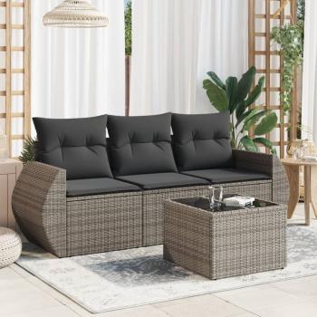 ARDEBO.de - 4-tlg. Garten-Sofagarnitur mit Kissen Grau Poly Rattan