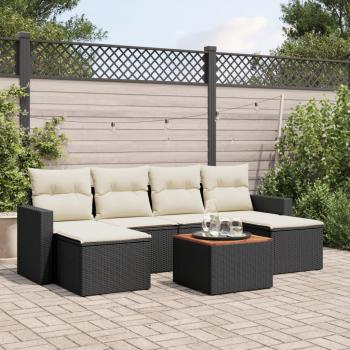 ARDEBO.de - 7-tlg. Garten-Sofagarnitur mit Kissen Schwarz Poly Rattan