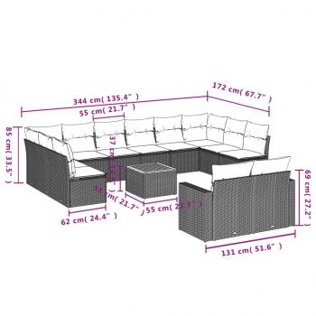 13-tlg. Garten-Sofagarnitur mit Kissen Grau Poly Rattan