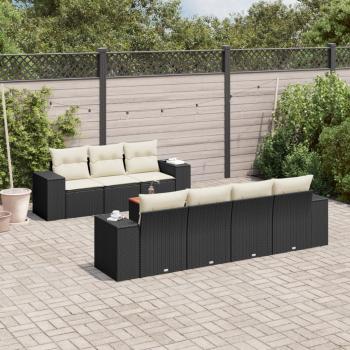 ARDEBO.de - 8-tlg. Garten-Sofagarnitur mit Kissen Schwarz Poly Rattan