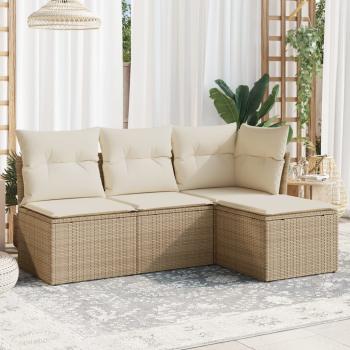 ARDEBO.de - 4-tlg. Garten-Sofagarnitur mit Kissen Beige Poly Rattan