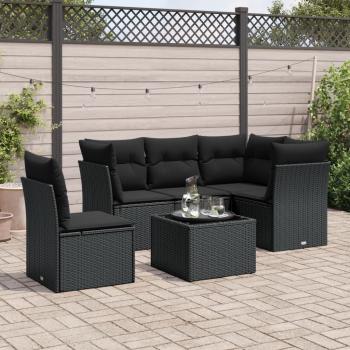 ARDEBO.de - 6-tlg. Garten-Sofagarnitur mit Kissen Schwarz Poly Rattan